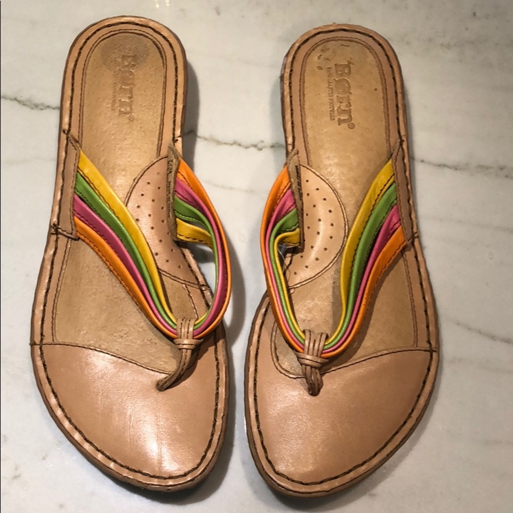 Colorful and comfy Born flip flops size 7